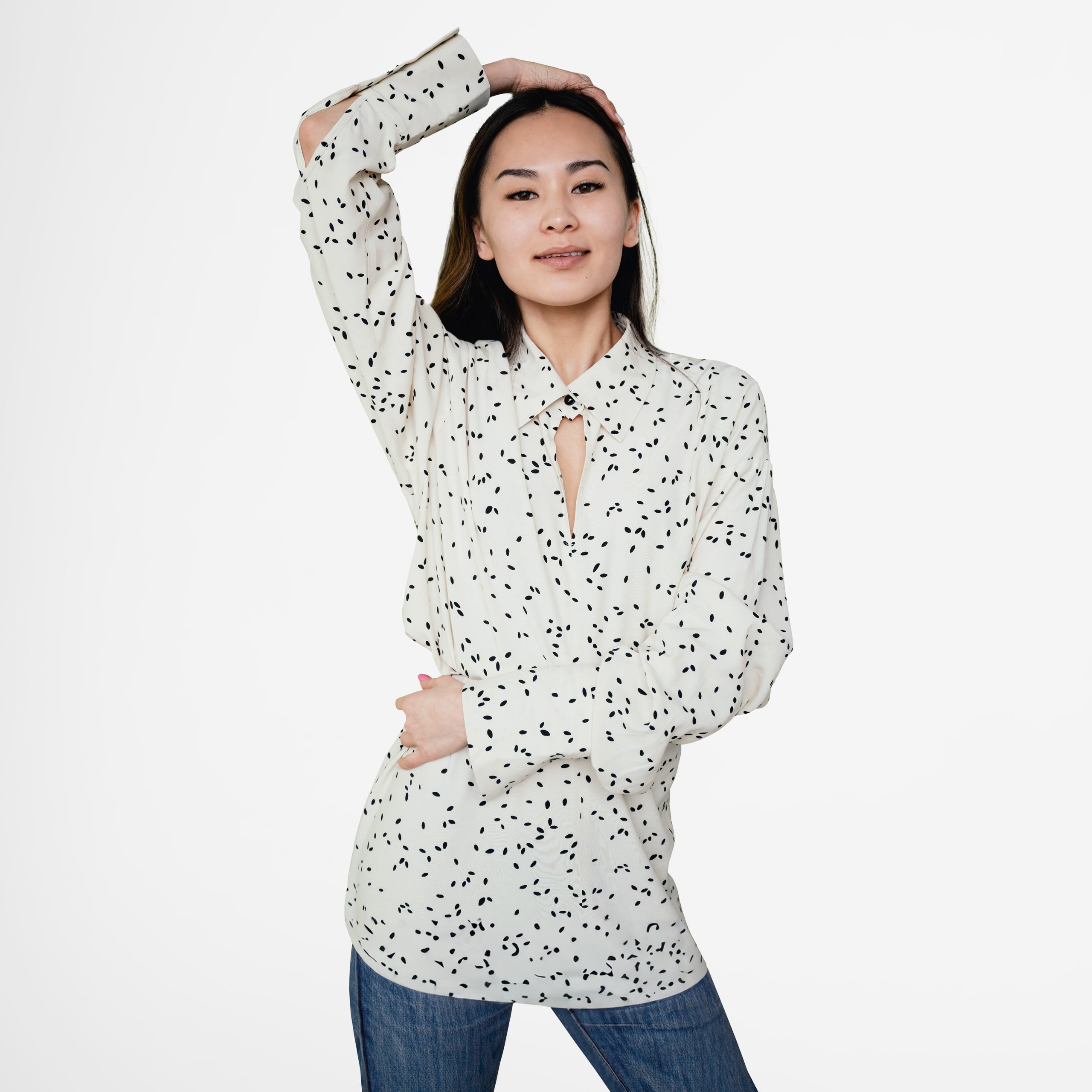 Dotted Long-Sleeve Blouse